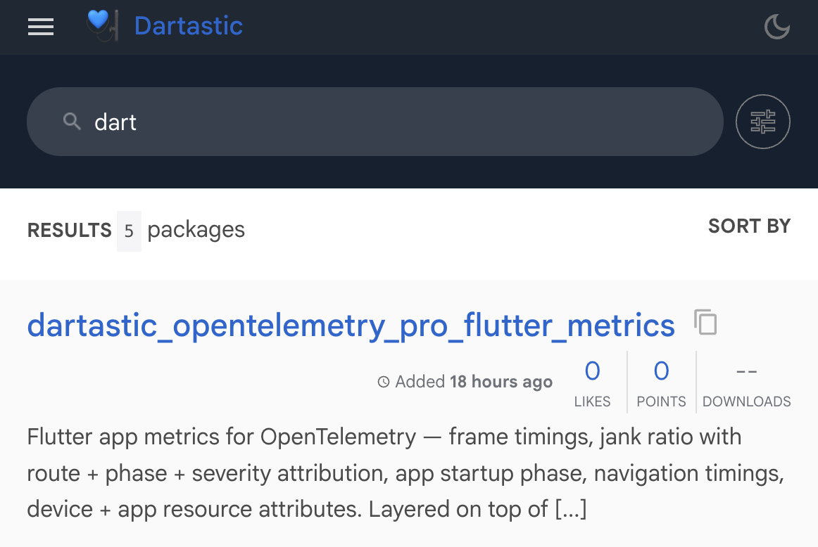 pub.dartastic.io — private Dartastic Pub server hosting a Flutter package with version history and downloads