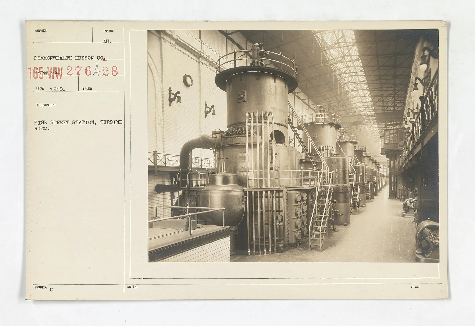 Turbine room of Commonwealth Edison's Fisk Street Station, 1918